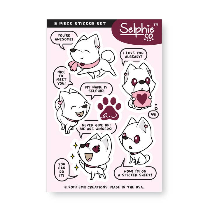 Selphie the Shiba Aufkleberbogen für den Großhandel von Emii Creations