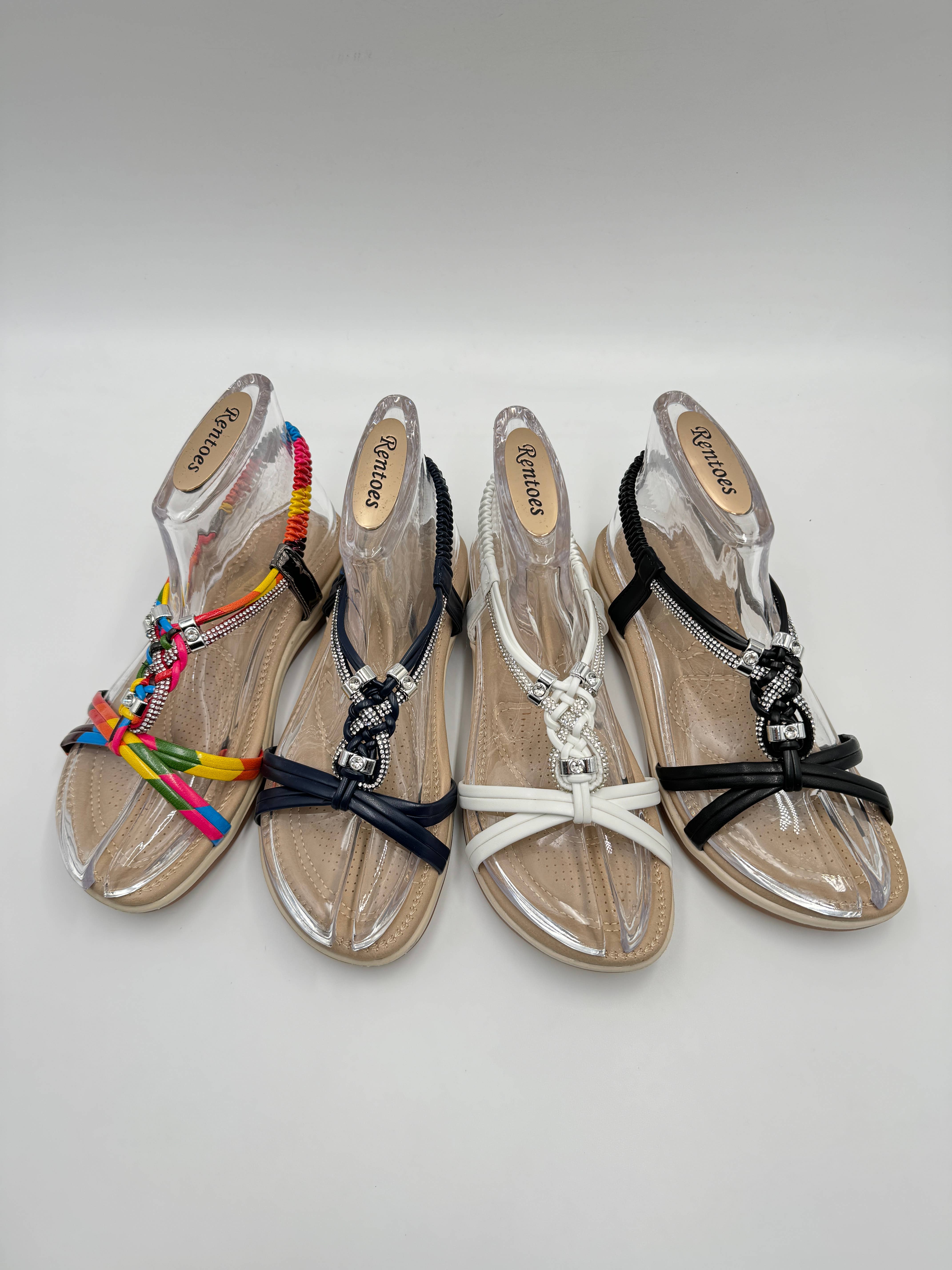Rentoes – wholesale Sandals – Women's – Elegant Crystal Woven Summer Comfort Sandals V12008