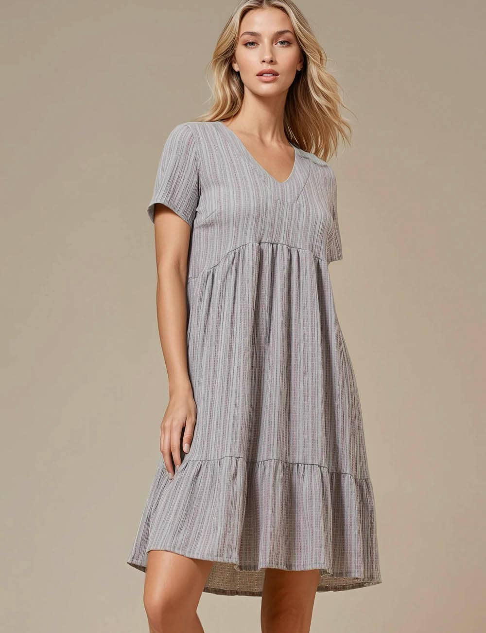 Sweetkama - Vente Robe – femme - Robe courte quotidienne à manches courtes et col en V37