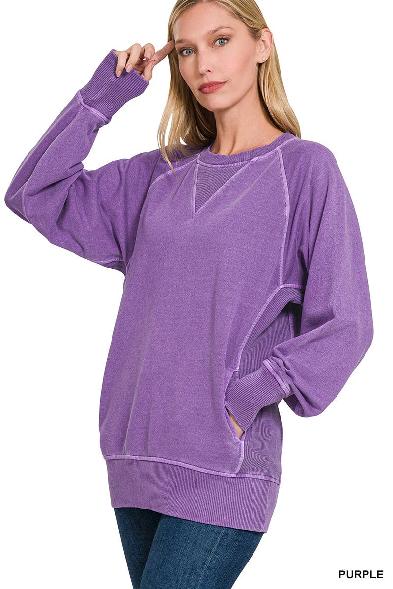 42POPS - Wholesale Sweatshirt - Women's - `.Washed French Terry Pullover With Side Pockets18