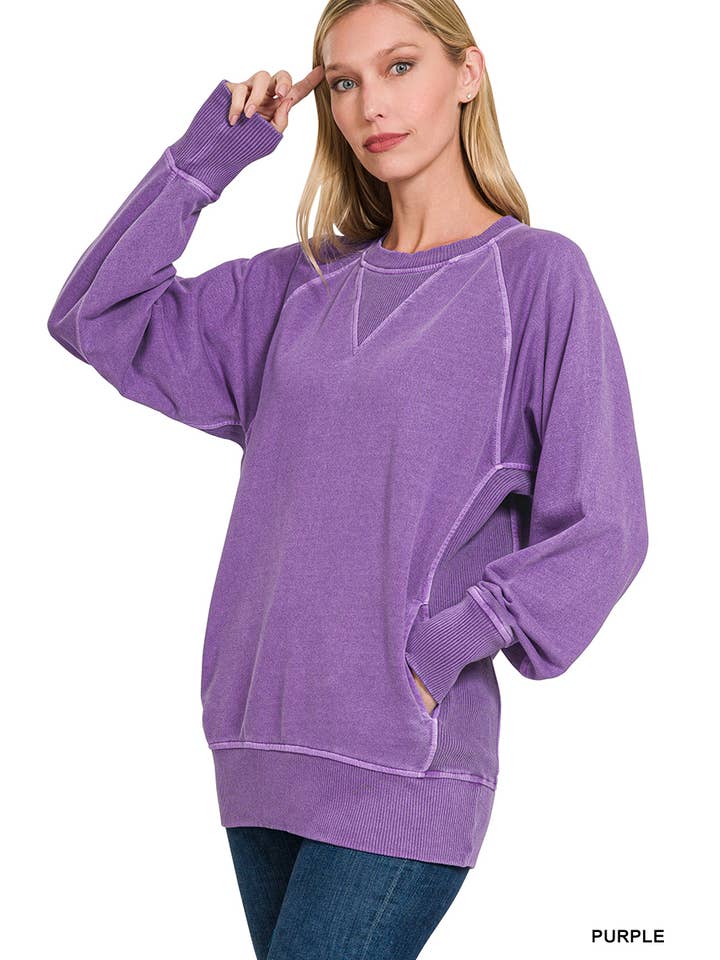 42POPS - Wholesale Sweatshirt - Women's - `.Washed French Terry Pullover With Side Pockets18