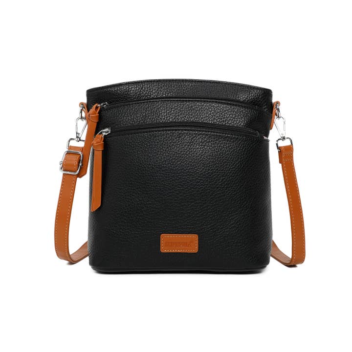 Superbia - Wholesale Crossbody Bag - Women's - Superbia 3 Zipper Two-toned Silver Hardware Cross Body Bag