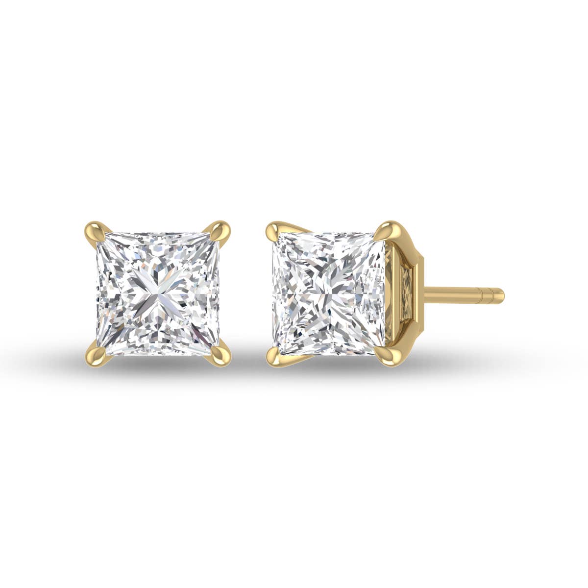 Szul USA LLC - Vente Clous d'oreille - Boucles d'oreilles en diamant taille princesse de 1 carat cultivé en laboratoire en or jaune 14 carats2