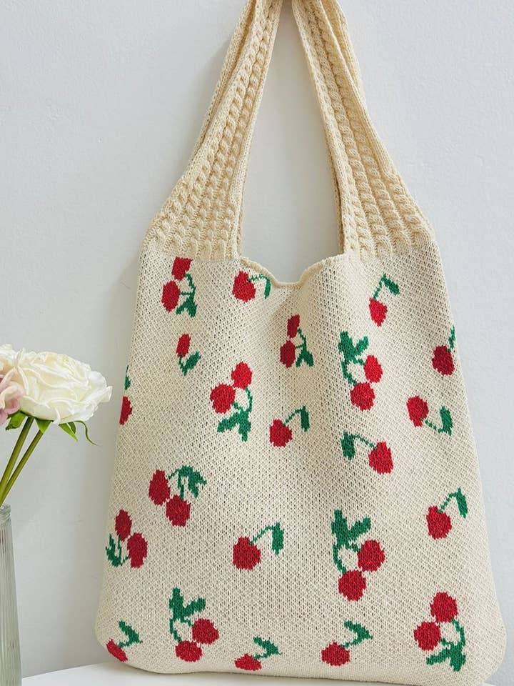 Sac fourre-tout en crochet tricoté à motif cerise .0617 SI-27209 pour la vente par 42POPS