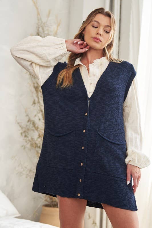 JADE BY JANE - Wholesale Sweater Vest - Women's - V-Neck Button Down Knit Sweater Vest0