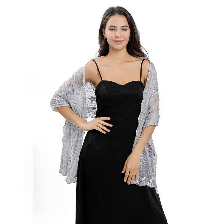 ACCITY - Wholesale Wrap - Women's - STARS AND MOON EMBROIDERED SHAWL_CWASC107910