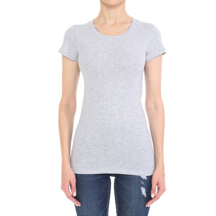ROUND RIB NECK SHORT SLEEVE BASIC TOP for wholesale by Timeless
