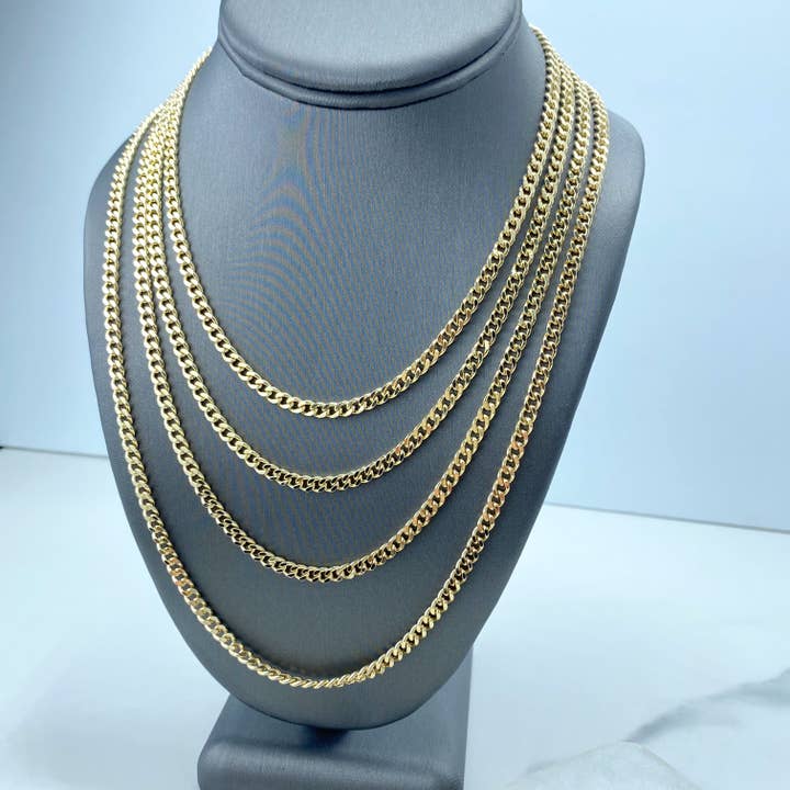 Luxus Accessories - Wholesale Link & chain bracelet - 18k Gold Filled 4mm Flat & Polished Curb Link Chain or Bracelet or Anklet, Cuban Link Chain in various lengths