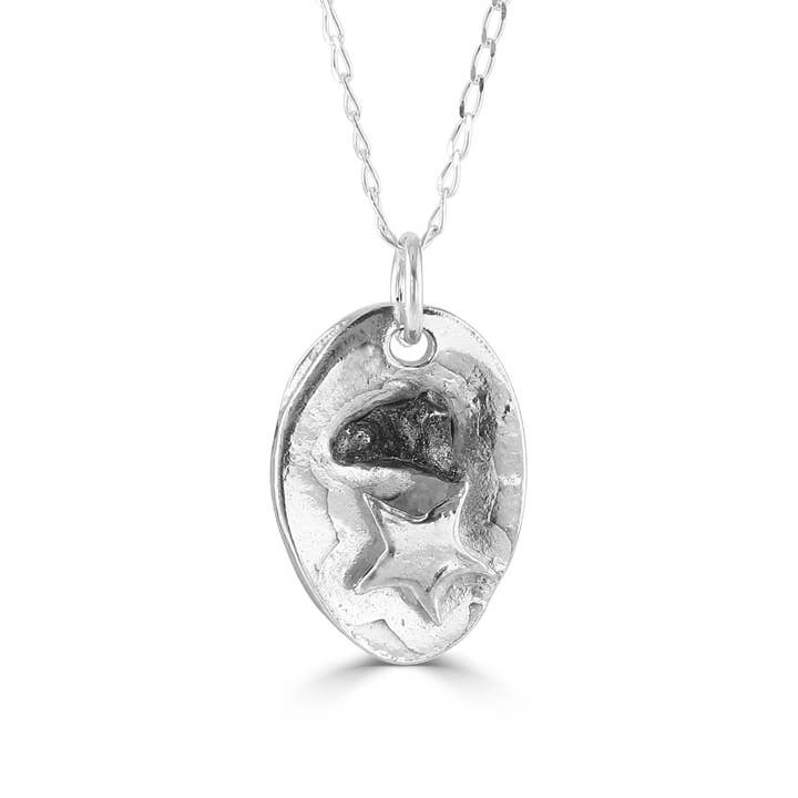 Solid Silver Oval Necklace With Iron Meteorite for wholesale by Jurassic Jewellery