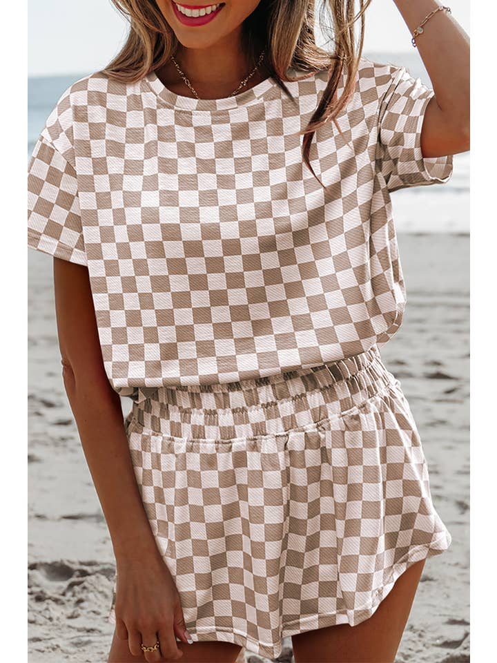 Aapparella - Wholesale Top & Skirt Set - Women's - Checkerboard Top & High Waist Skorts 2 Piece Set | S-XL