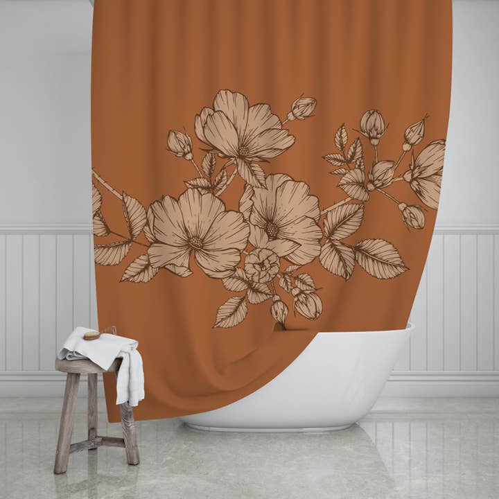 Cortina de ducha floral naranja para venta al por mayor de Potter's Printing