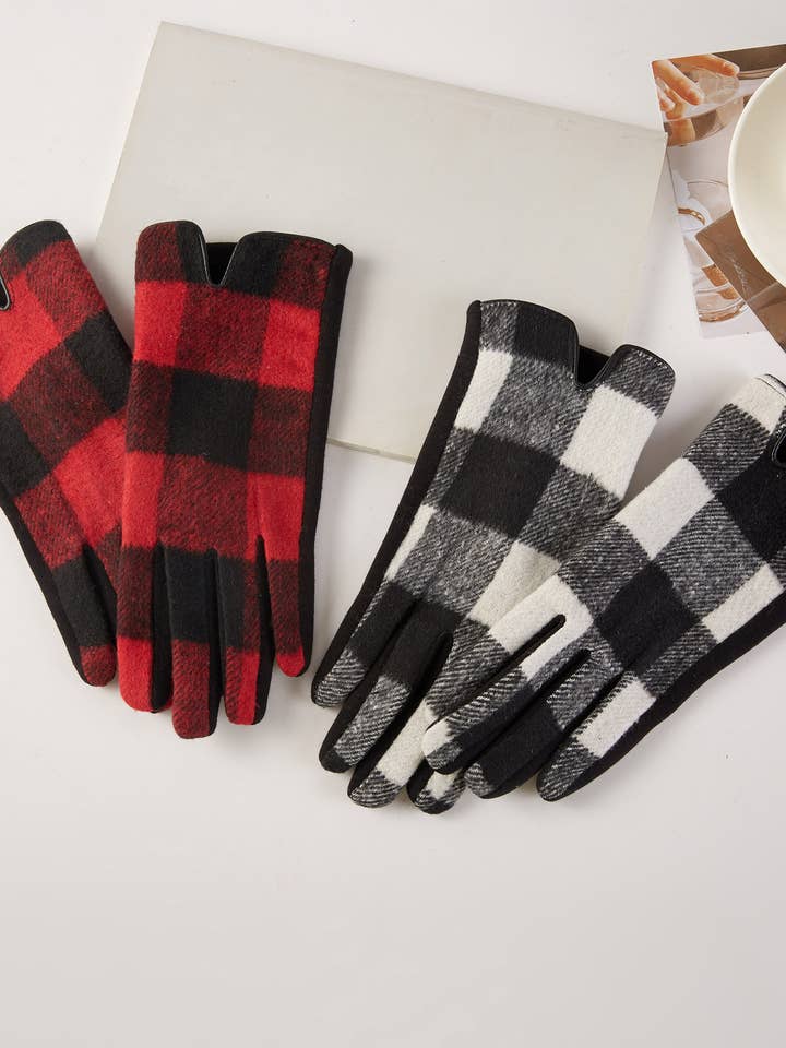 Buffalo Check Pattern Cozy Winter Gloves for wholesale by Hana