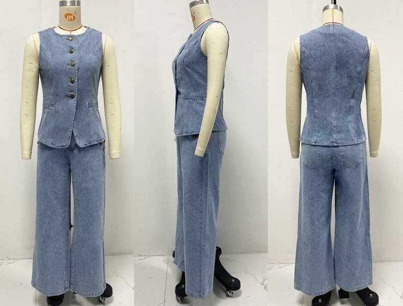 Marayn – wholesale Top & pants set (NOT Loungewear) – Women's – NEW Chic Denim Vest Set European Style Ready3