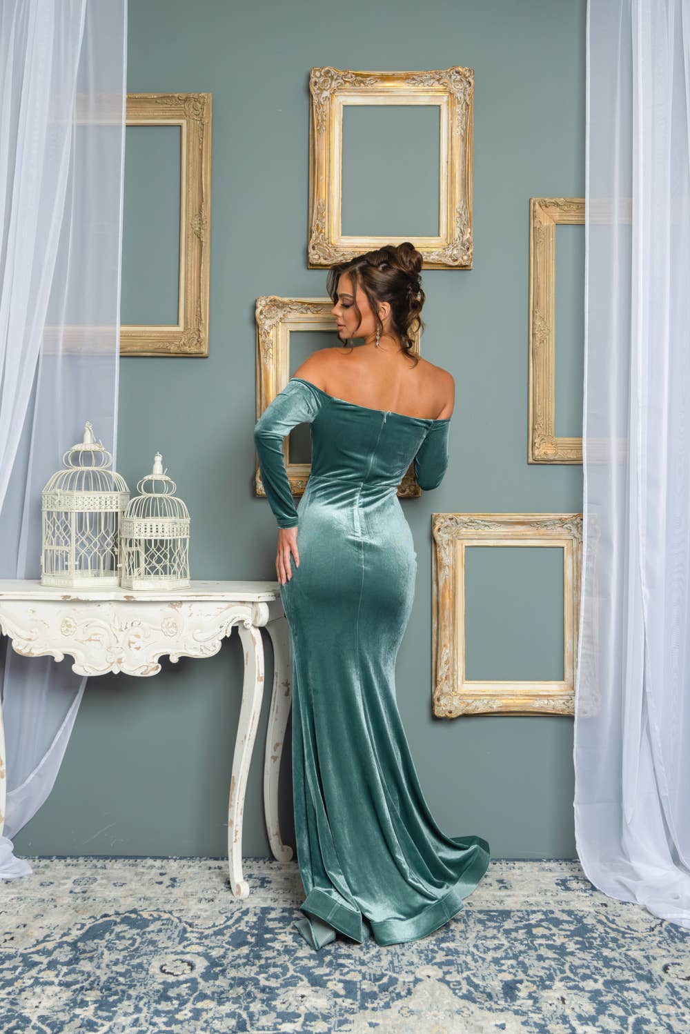 RICARICA INC. - Vendita all'ingrosso Vestito - Donna - 9585P1-XL SOLO MAXI ABITO IN VELLUTO A MANICHE LUNGHE CON SPALLE SCOPERTE6