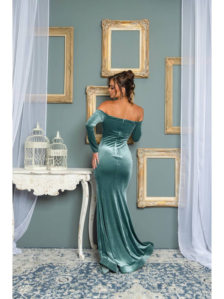 RICARICA INC. - Vendita all'ingrosso Vestito - Donna - 9585P1-XL SOLO MAXI ABITO IN VELLUTO A MANICHE LUNGHE CON SPALLE SCOPERTE6