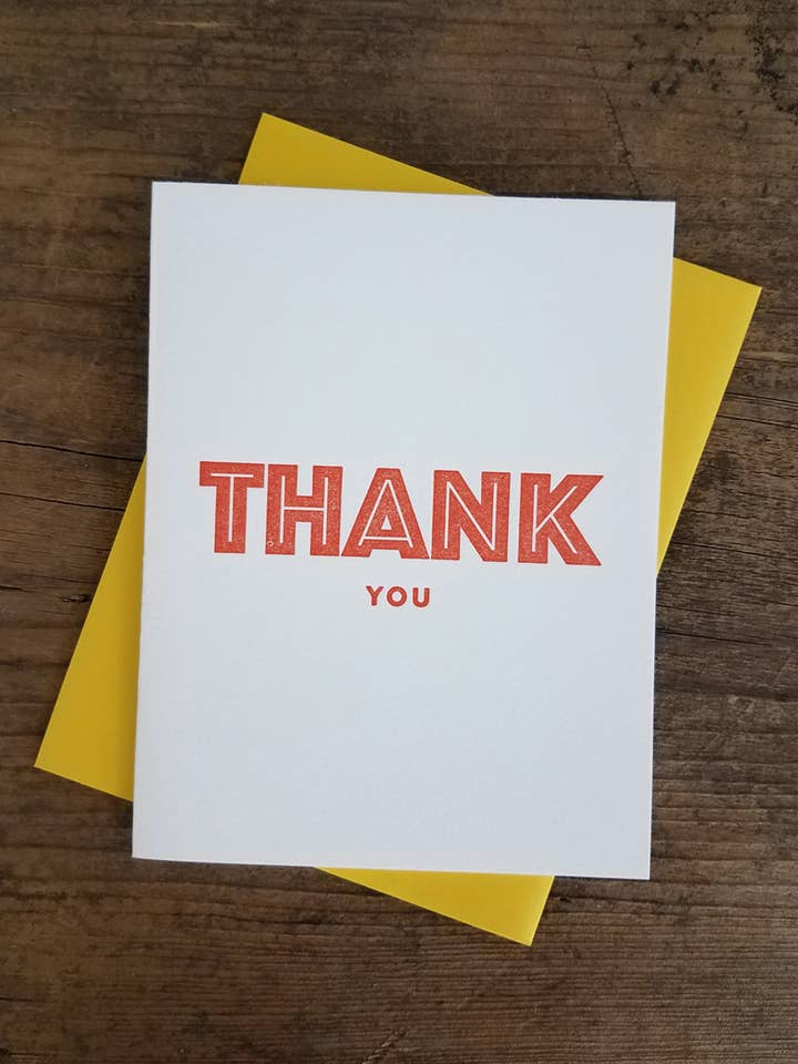Thank You Red Block Letterpress Greeting Card for wholesale by Iron Leaf Press
