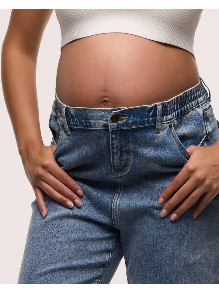 Dark Stone Relaxed Wide Leg Maternity Jeans for wholesale on Faire6