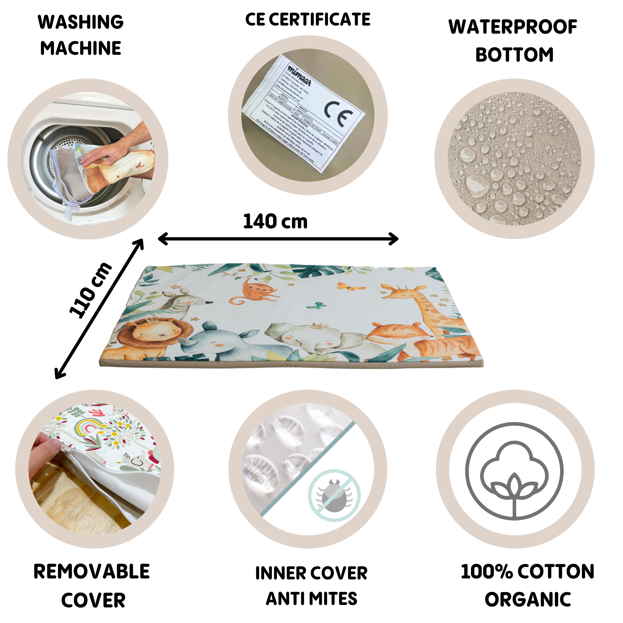 MIMAAR BARCELONA SL - Vente Tapis de jeu – enfant et bébé - Tapis Sensoriel Enroulable - Grand Modèle Motif Safari6