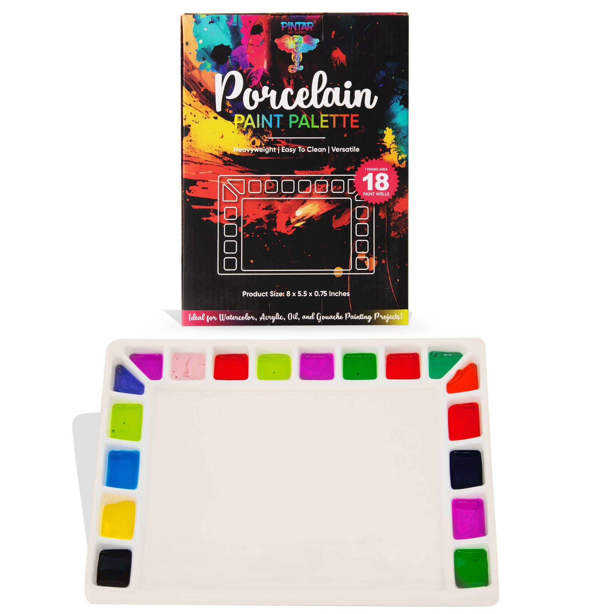 Pintar Art Supply - Wholesale Palette/Mixing Tray - Pintar 18-Well Ceramic Palette for All Water-Based Paints2