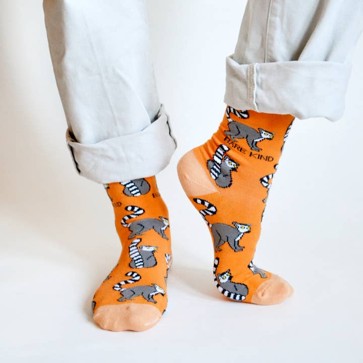 Bare Kind Socks - Wholesale Socks - Unisex - Lemur Socks | Bamboo Socks | Orange Socks | Funky Socks