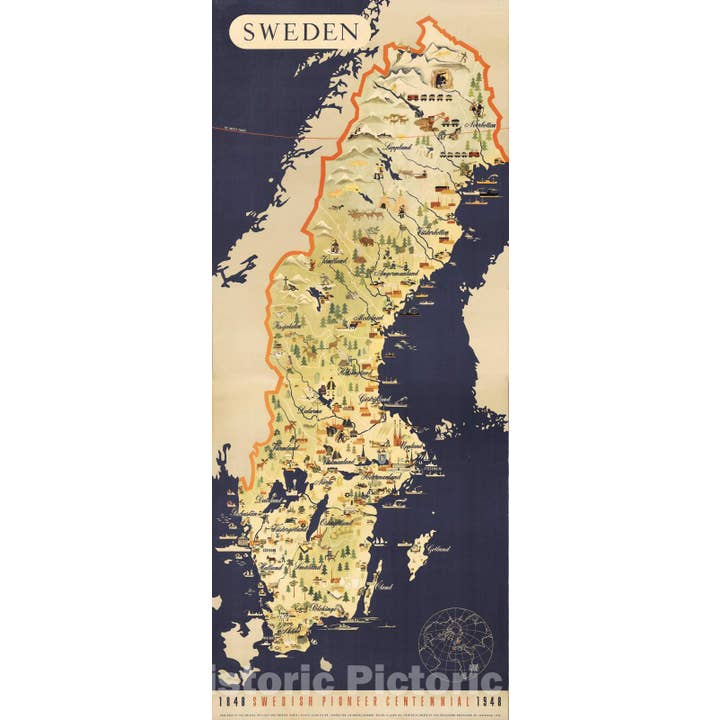 Historic Map - Sweden : 1848 Swedish Pioneer Centennial 1948 for wholesale by Historic Pictoric