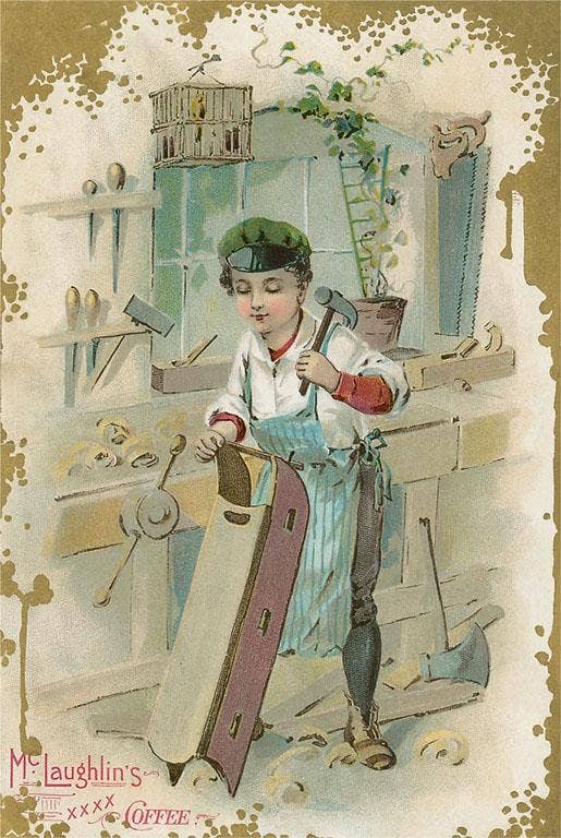 Found Image Press – wholesale Sticker – Sticker TC-159 Young Boy Building Sled0