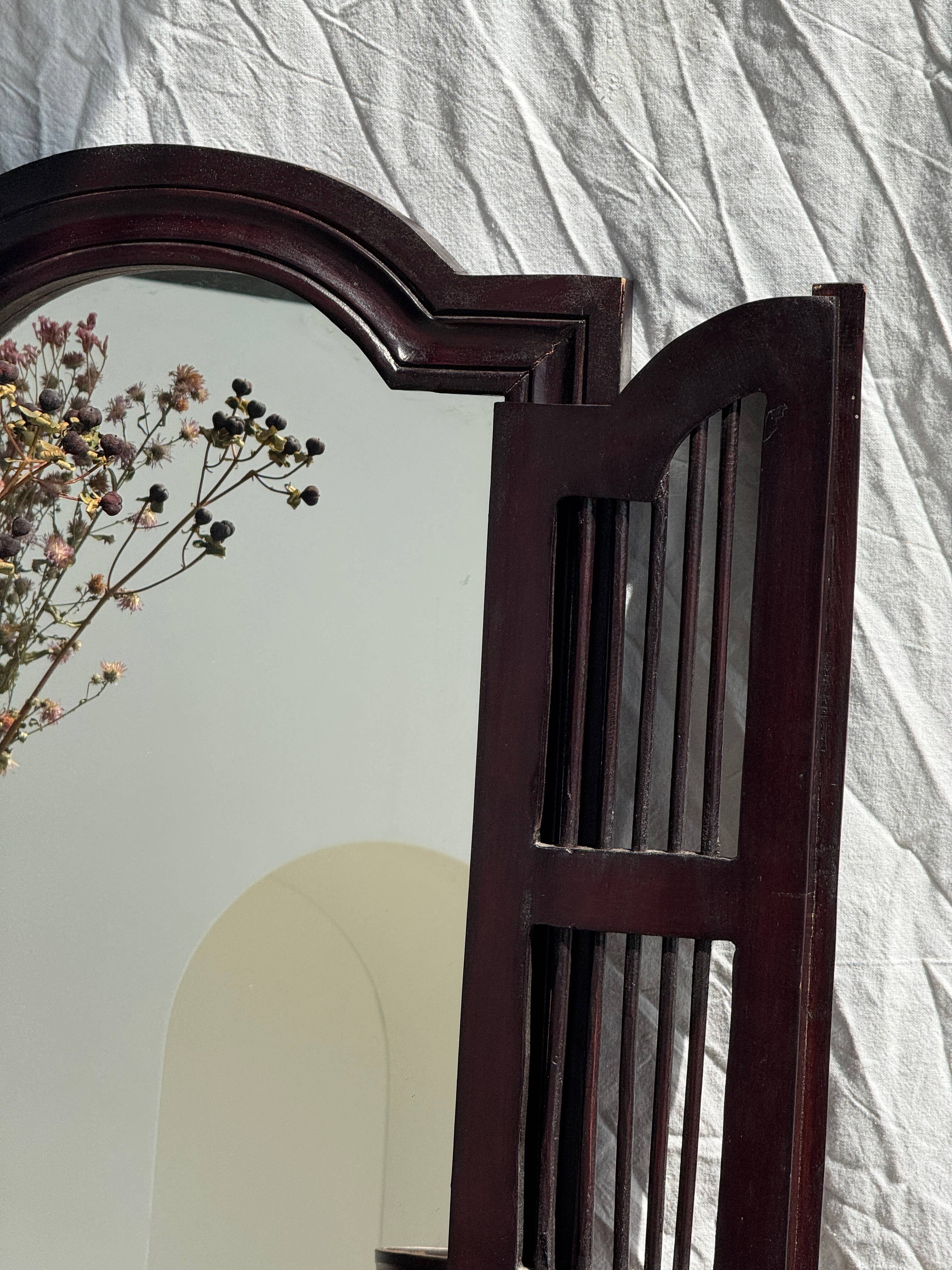 Office Objets - Wholesale Wall Mirror - Dark brown wooden mirror with two shutter strips H55 L405
