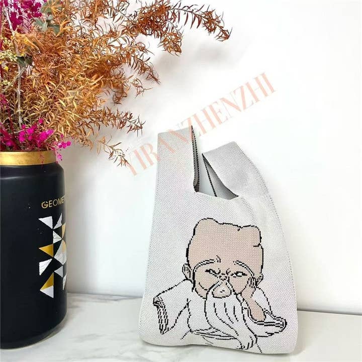 Plush Looks - Wholesale Tote Bag - Women's - Anime Character Jacquard Knit Tote Bag