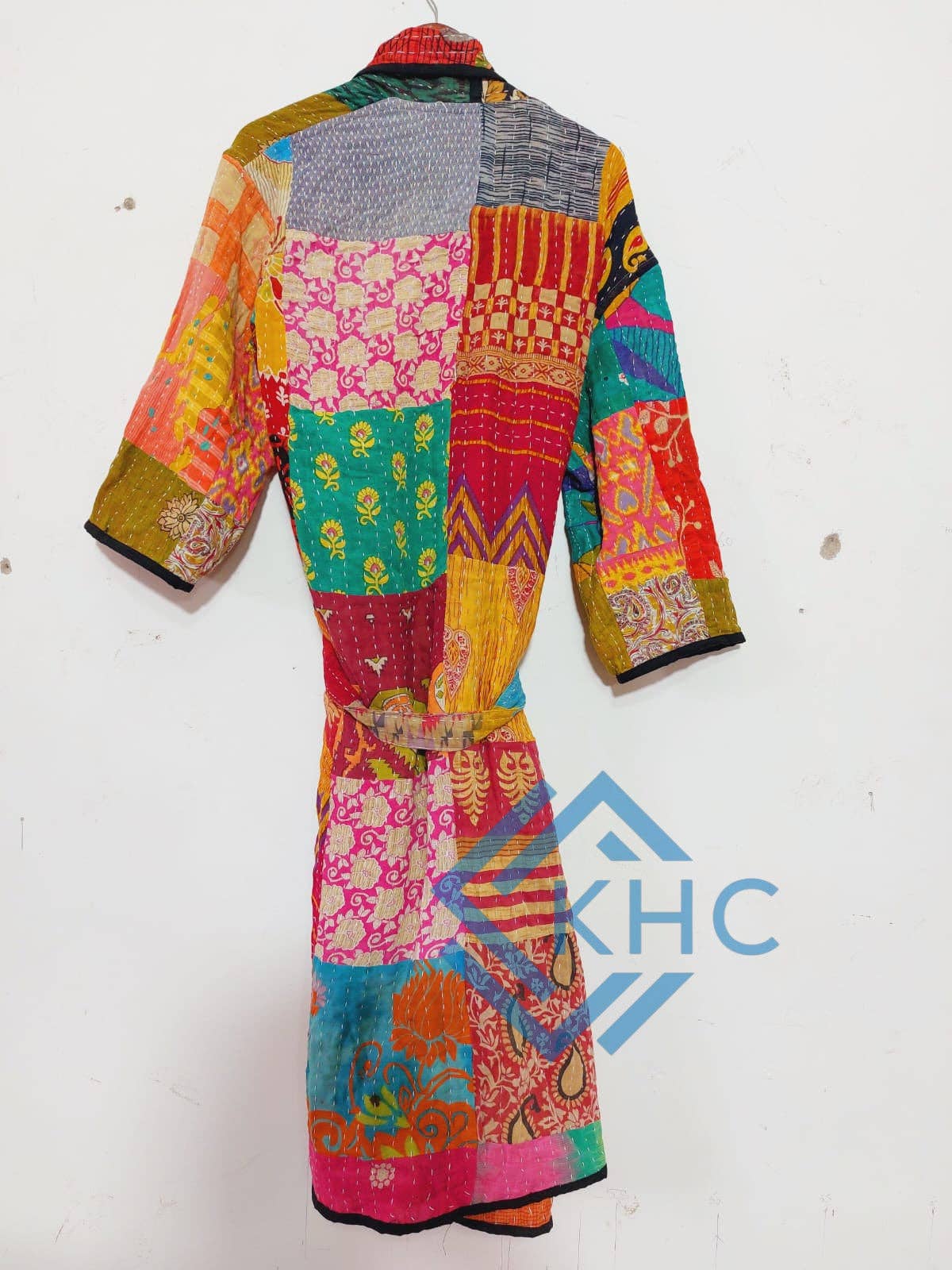 KHC - Vendita all'ingrosso Vestaglia - Donna - Kimono Lungo in Cotone Patchwork Kantha Vintage Assortito6