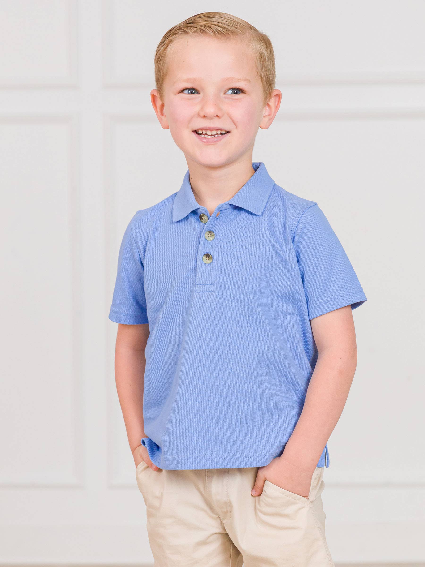 Blauw Jongens Periwinkle Blauwe Piqué Korte Mouwen Polo Shirt voor groothandel op Faire