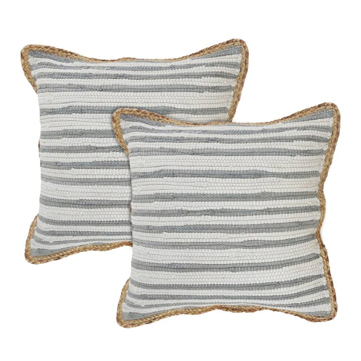 Coussin en coton mélangé à rayures grises Riley, lot de 2 pour la vente par LR Home
