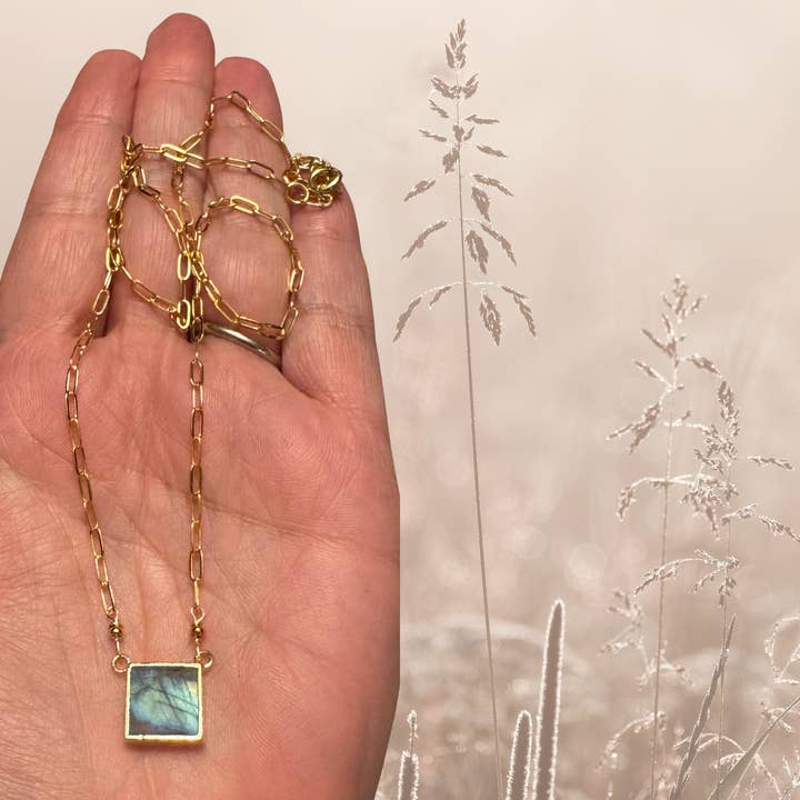 Luscious Labradorite Gold Necklace for wholesale by Silver Sparrow Jewelry
