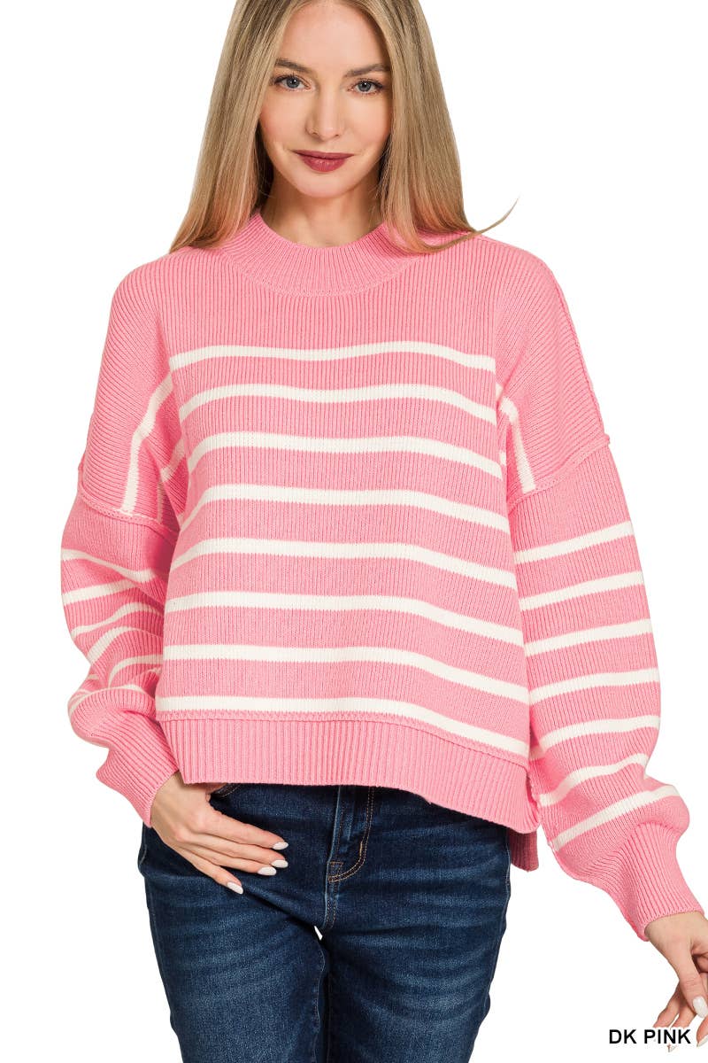 Vanilla Monkey - Wholesale Knit Sweater - Women's - Exposed Seam Striped Oversized Sweater6