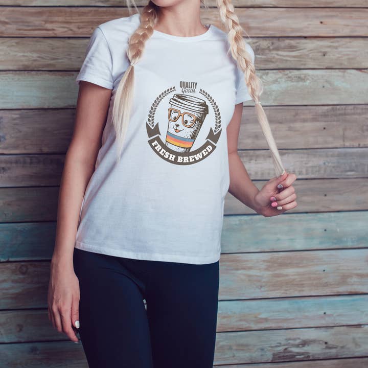 Fresh Brewed Coffee T-Shirt – Vintage Hipster Coffee Cup for wholesale by GoboxPrintCo