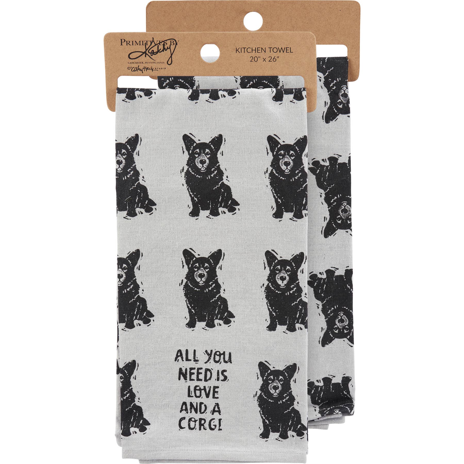 Primitives by Kathy - Wholesale Tea Towel - Love And A Corgi Kitchen Towel0