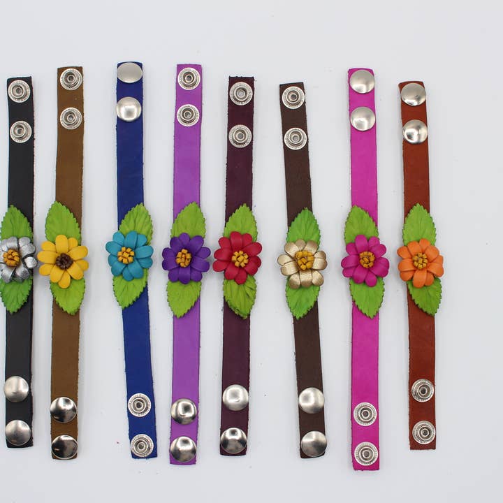 Sunflower Handmade leather inc - Wholesale Cuff Bracelet - as0001-3 12 pcs Bright leather flower bracelets Assorted4