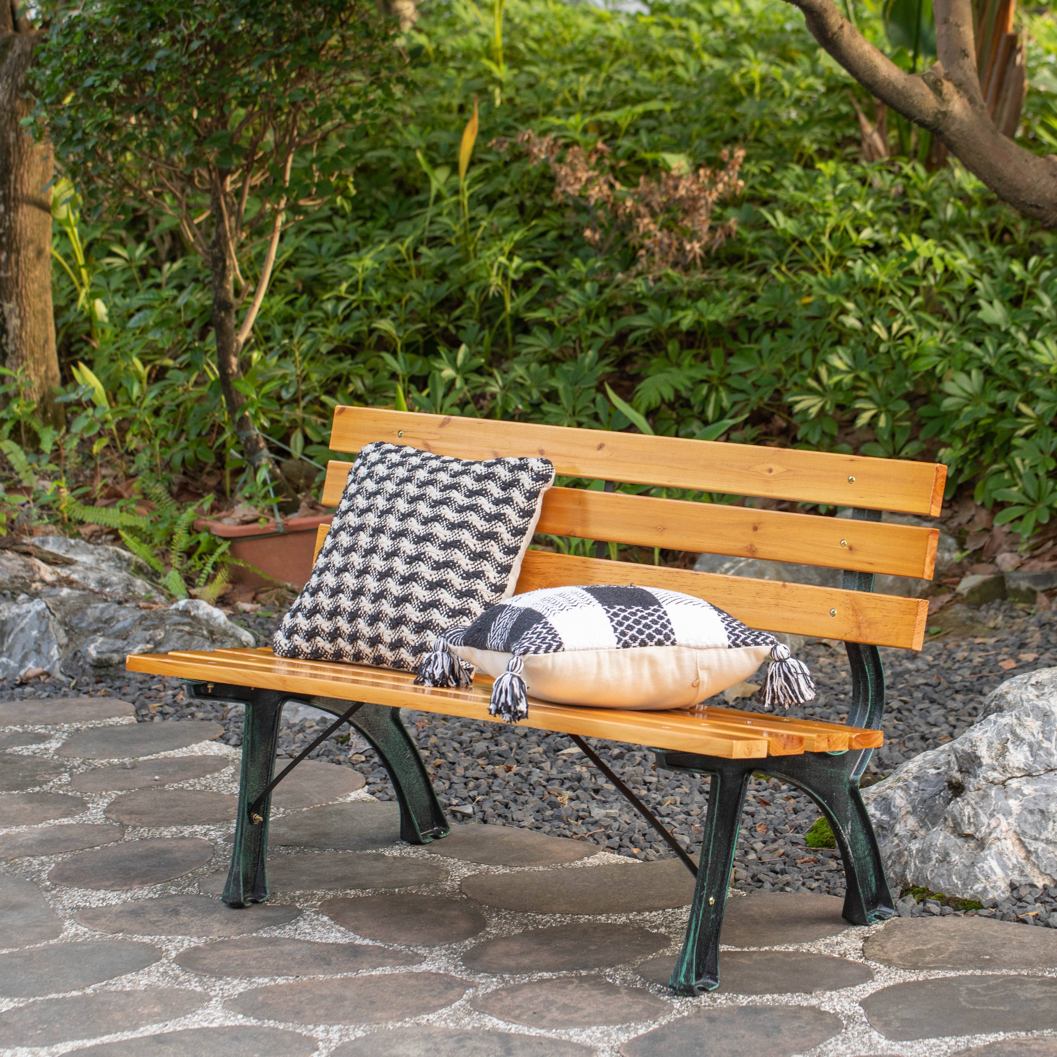 Quickway Imports - Wholesale Bench - Park Bench with Wooden Slats Seat and Backrest for 2 Persons3