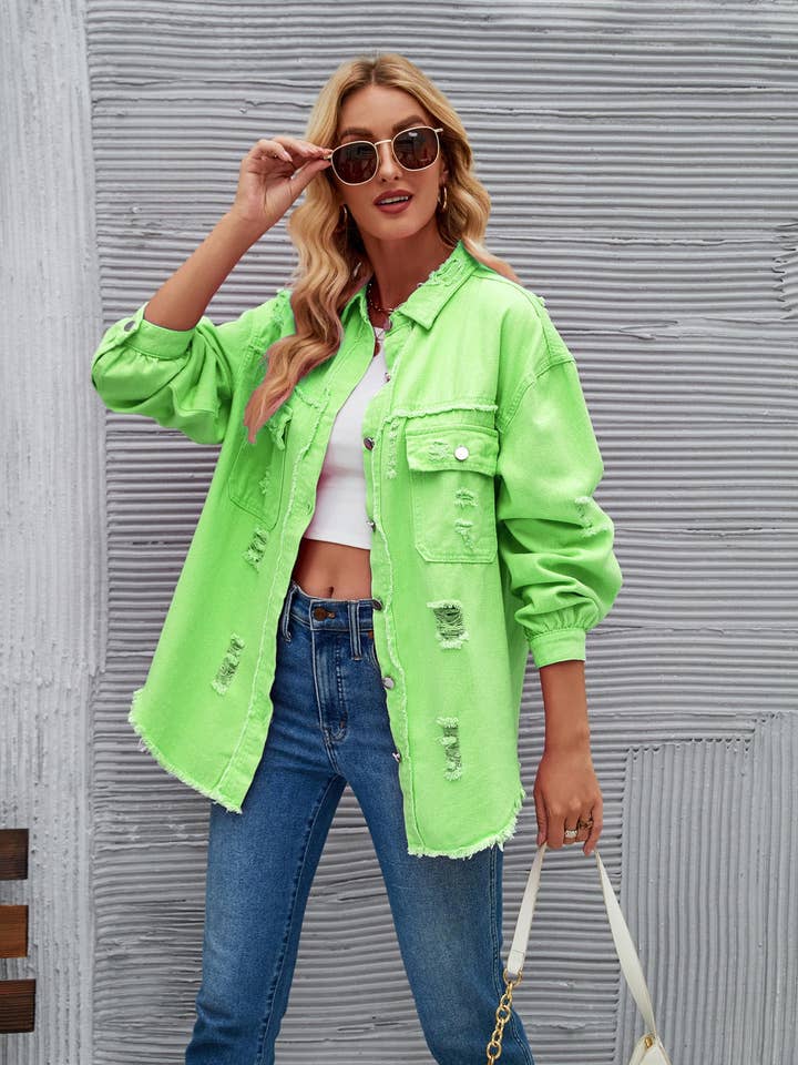 Masyal - Wholesale Denim Jacket - Women's - Women's Autumn Washed Ripped Denim Jacket Long Sleeve5