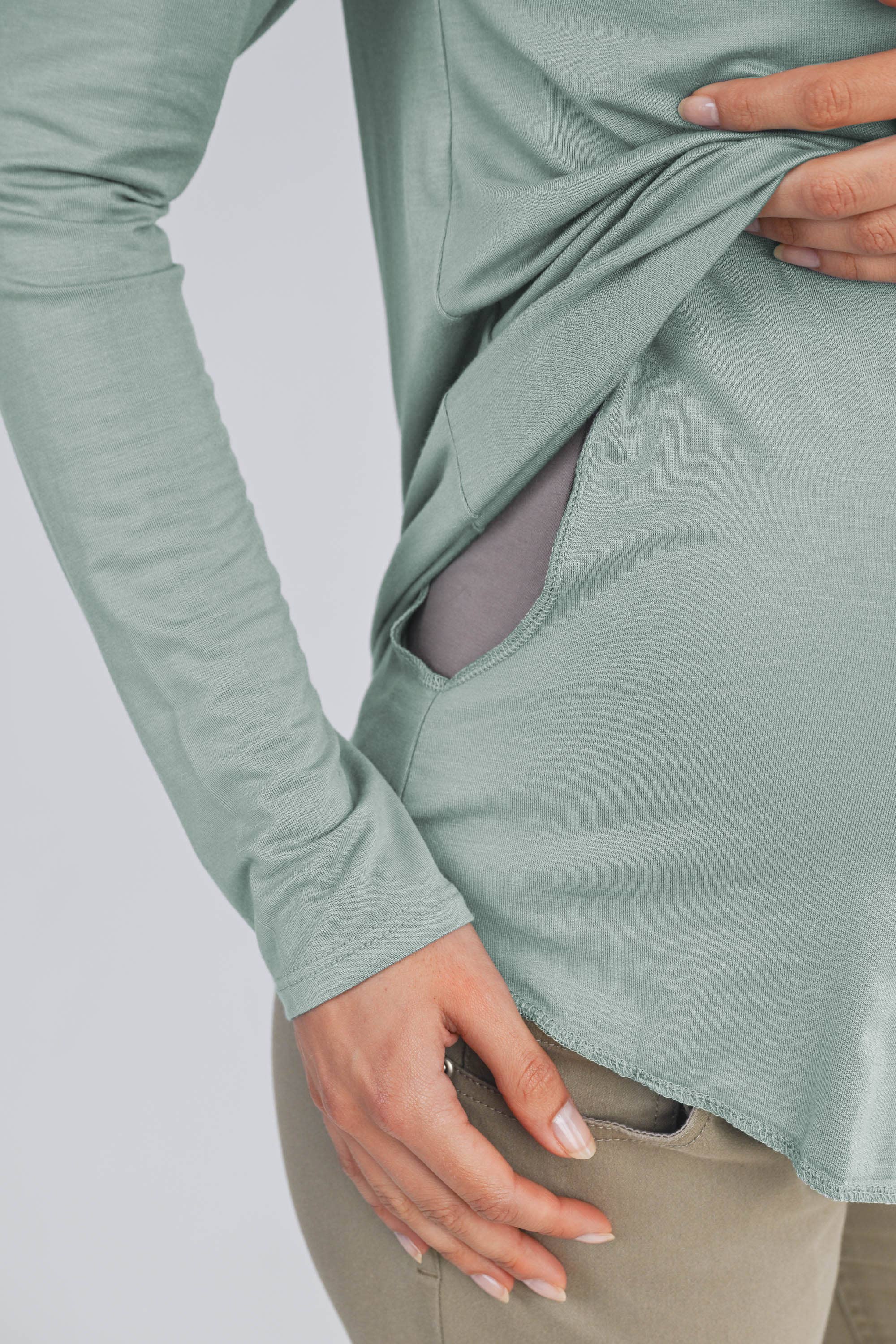 Hello Miz - Vente Haut d'allaitement - Haut d'allaitement maternité à manches longues et encolure dégagée en tissu extensible doux8