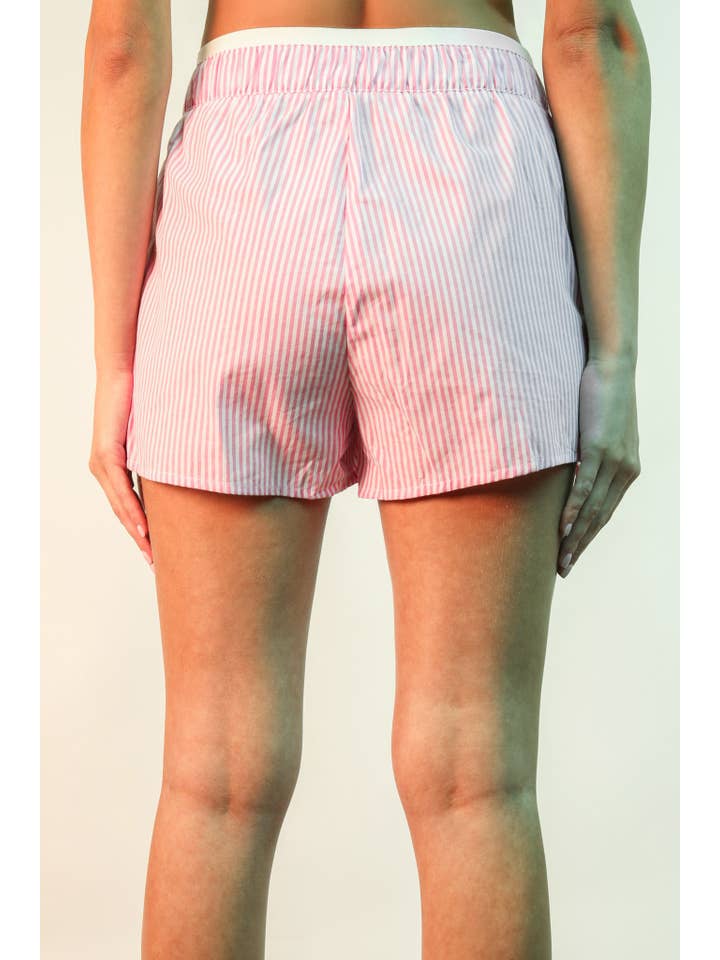 VERY J - Wholesale Lounge Set - Women's - NT12020SET-Striped Oversized Comfy Shirt Top & Shorts Set17