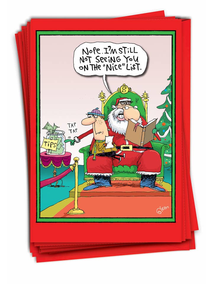 Box of 12 Christmas Card - Santa Tips Nice List for wholesale by NobleWorks