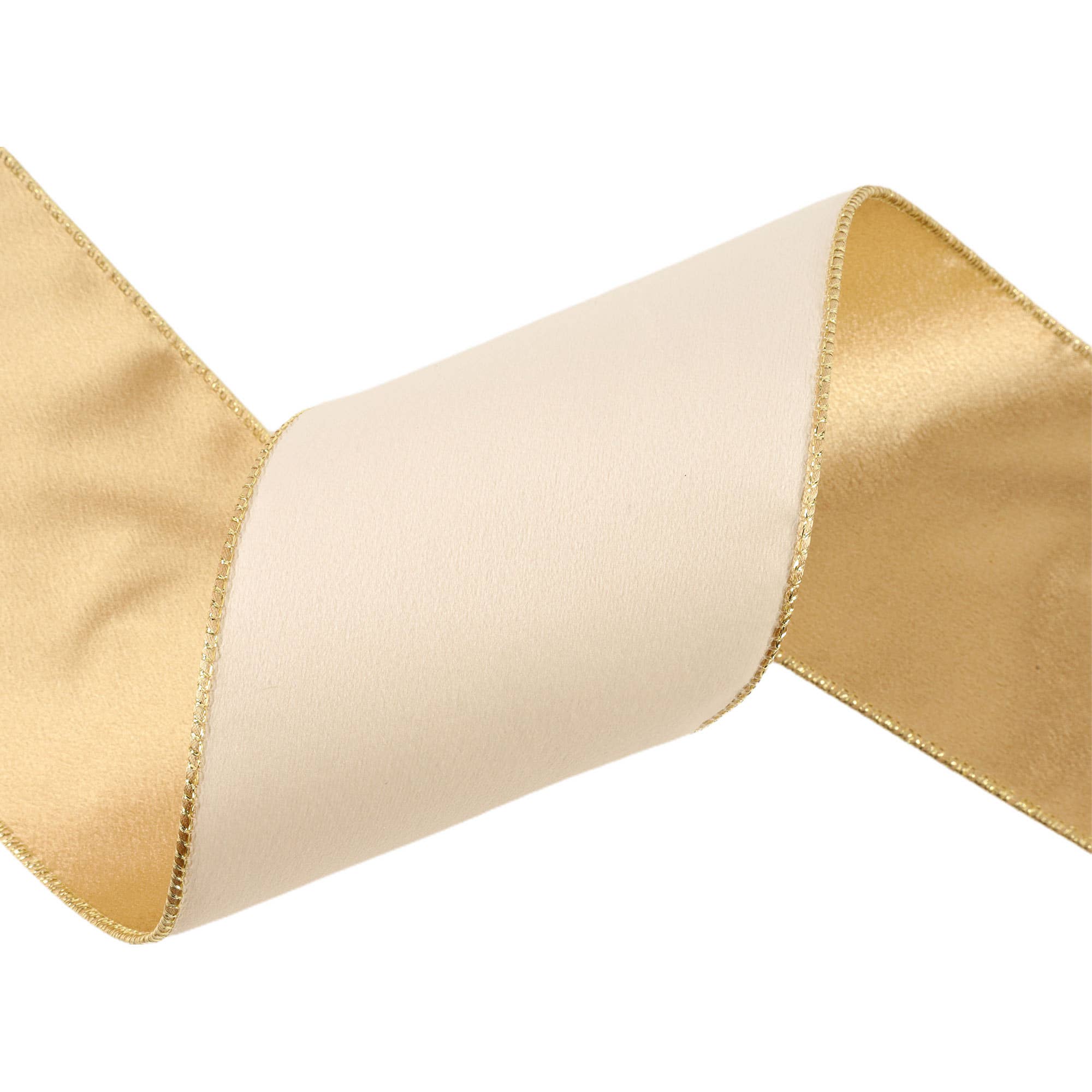LA Ribbons Wholesale - Wholesale Linten - 4" Omkeerbaar Klassiek Fluwelen Lint met Draad | Ivoor/Goud | Rol van 10 Yards4