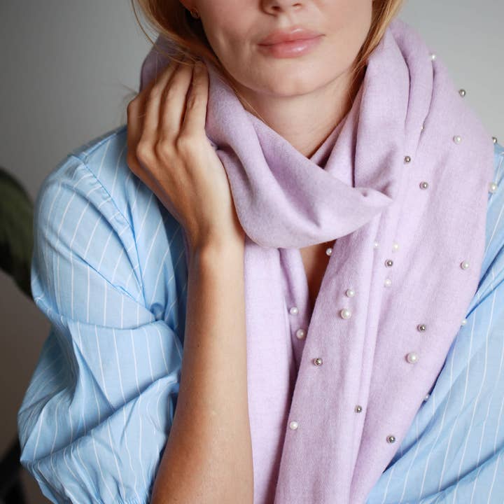 Gunmetal Pearl And Cashmere Blend Scarf for wholesale by Studio Hop