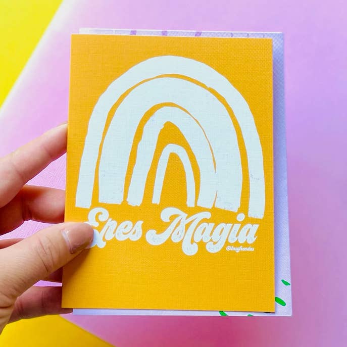 Eres Magia Yellow Rainbow Greeting Card for wholesale by Las Ofrendas