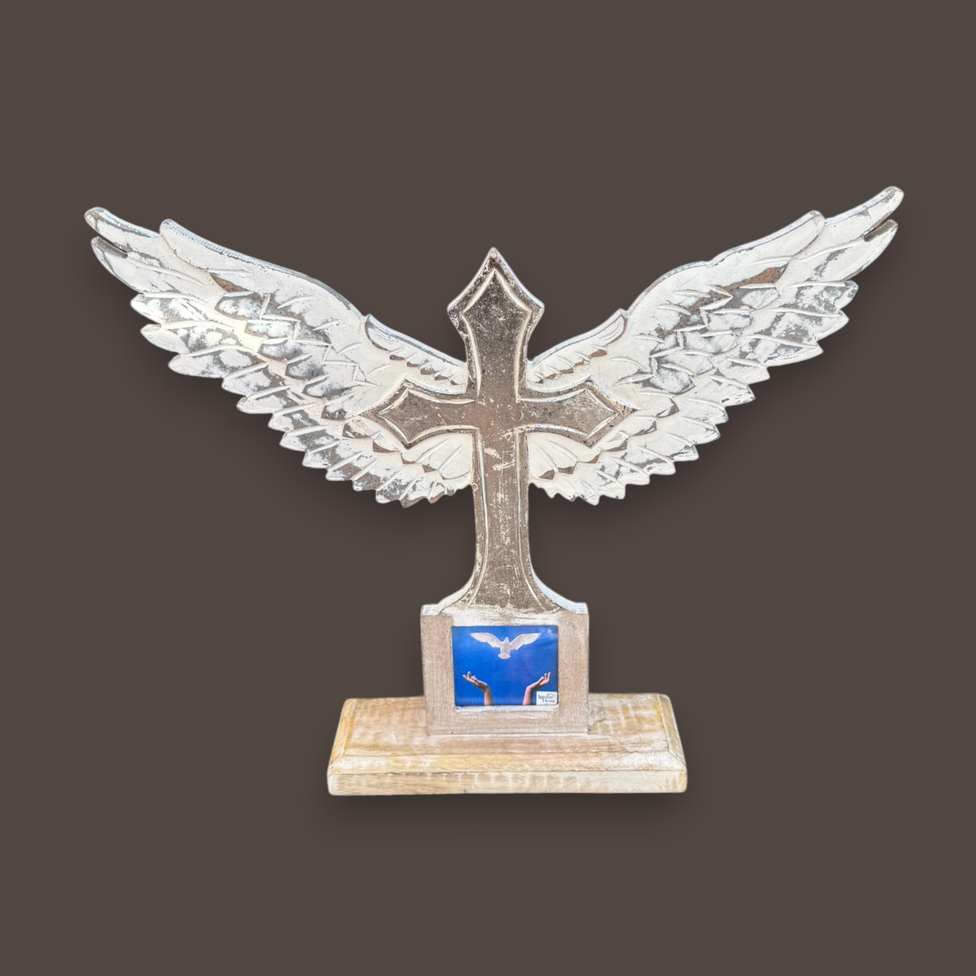 Wilco Home - Wholesale Wall Cross - Carved Wood Memorial Cross with Angel Wings and Photo Frame10