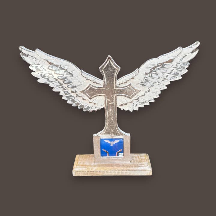 Wilco Home - Wholesale Wall Cross - Carved Wood Memorial Cross with Angel Wings and Photo Frame10