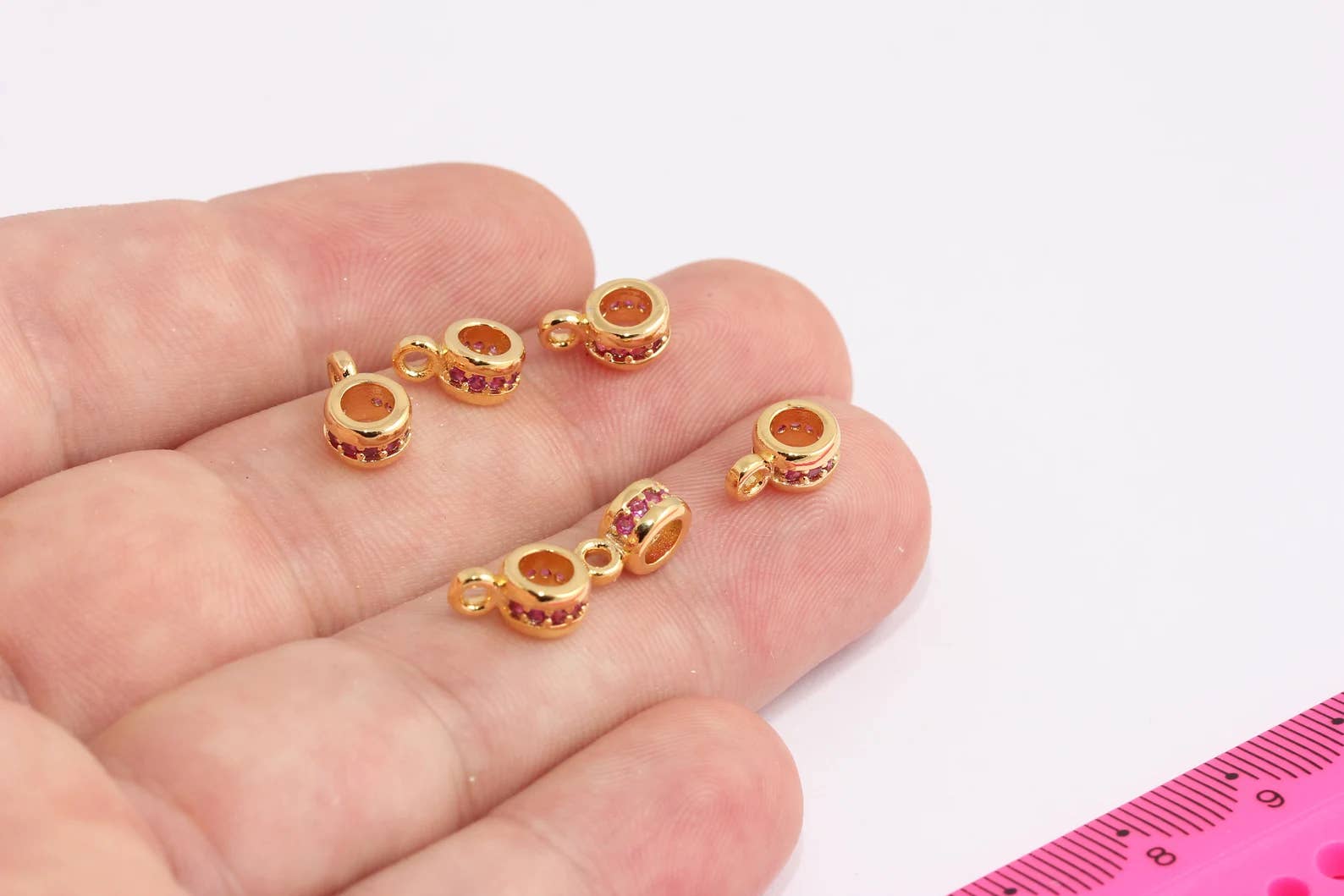 QueenJewelryM – wholesale Individual charm/pendant – 24k Shiny Gold CZ Micro Pave Wheel Beads With Loop, CHK337-3