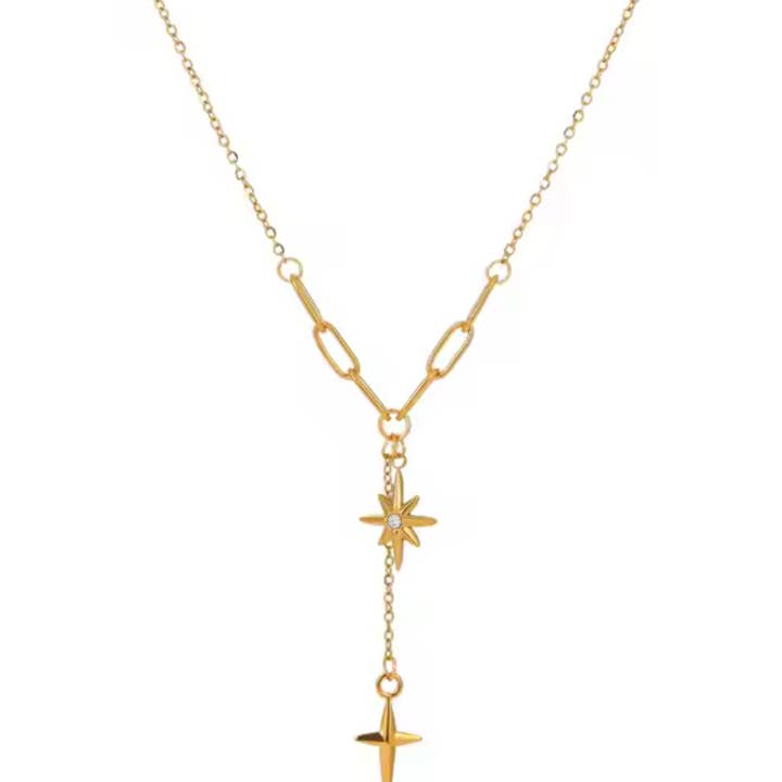HoopLa - Wholesale Y-Neck/Lariat Necklace - Steller Star- Lariat- 14K Gold Steel Necklace 0