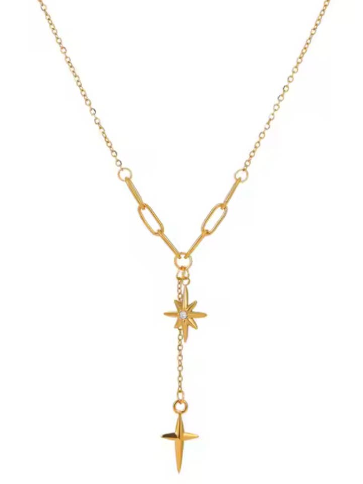Steller Star - Lariat - Collier en acier doré 14K pour la vente par HoopLa