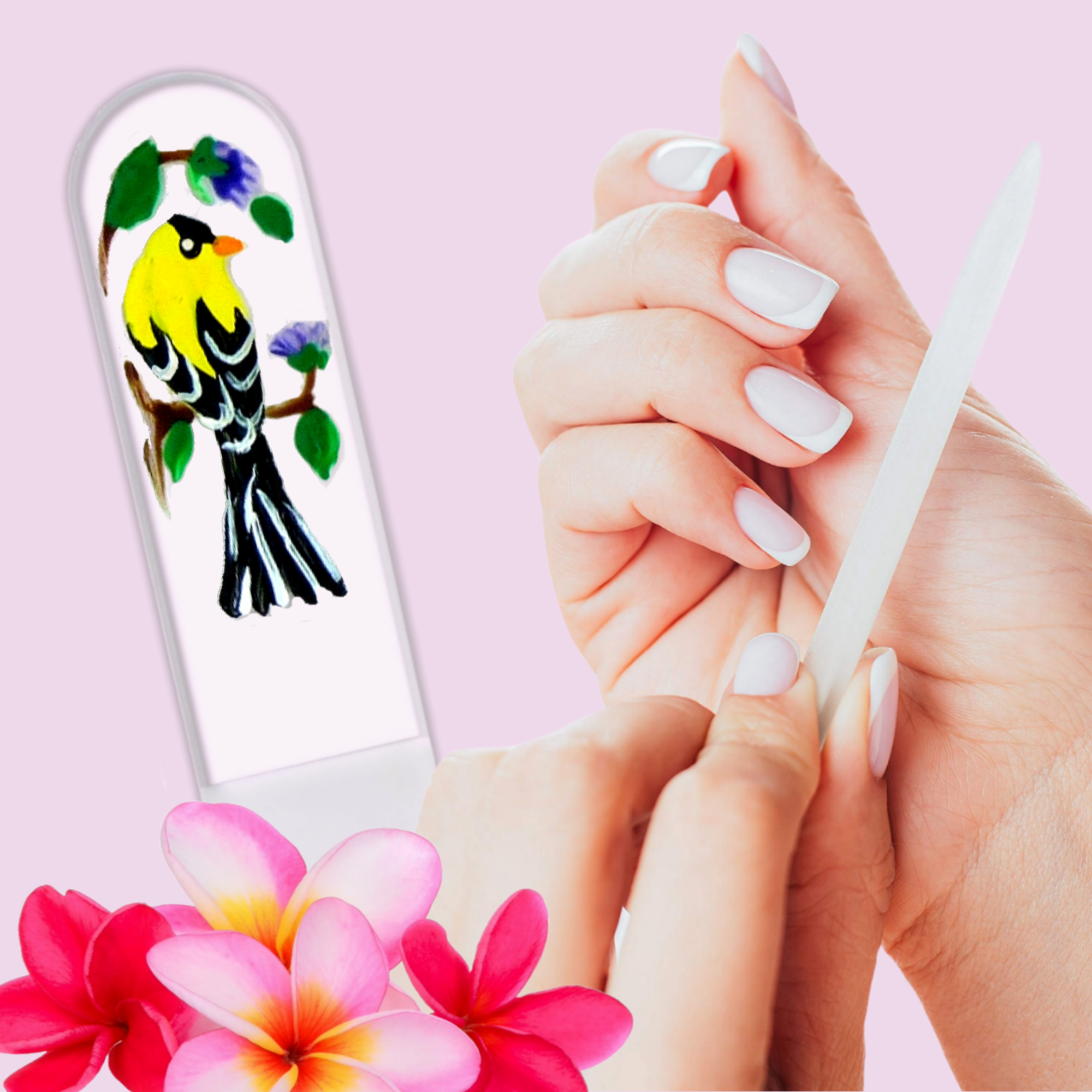 Classy Nail Files - Venta al por mayor Limas de uñas - Lima de uñas de cristal pintada a mano para amantes de los pájaros pinzón amarillo.8